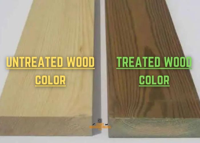 color comparison of untreated wood vs treated wood by Start Woodworking Now